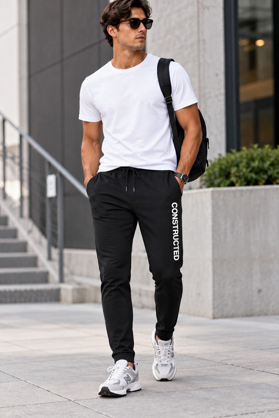 LC Waikiki Men's Constructed Joggers Black Slim Fit Size L Cotton Blend